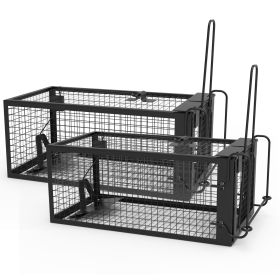 2 Pack Rat Trap Cage Humane Live Rodent Trap Cage Galvanized Iron Mice Mouse Control Bait Catch with Detachable U Shaped Rod (Option: Cage2PcBlackUpgrade)