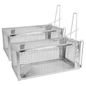 2 Pack Rat Trap Cage Humane Live Rodent Trap Cage Galvanized Iron Mice Mouse Control Bait Catch with Detachable U Shaped Rod (Option: 2PcsTrapCage)